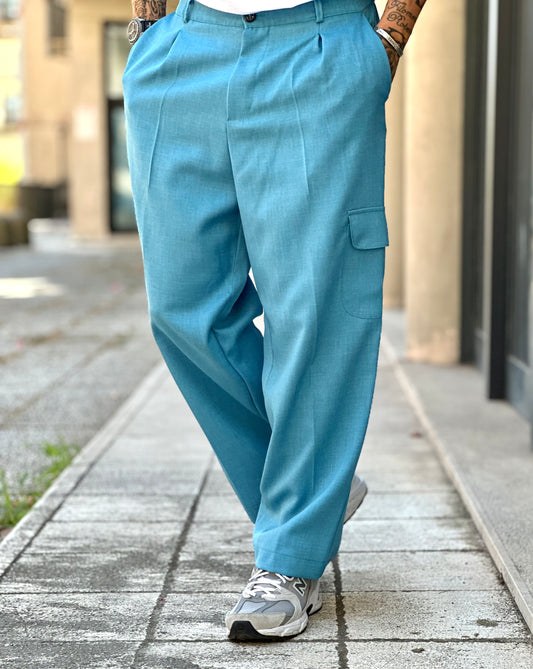 Pantalone cargo NJB turchese