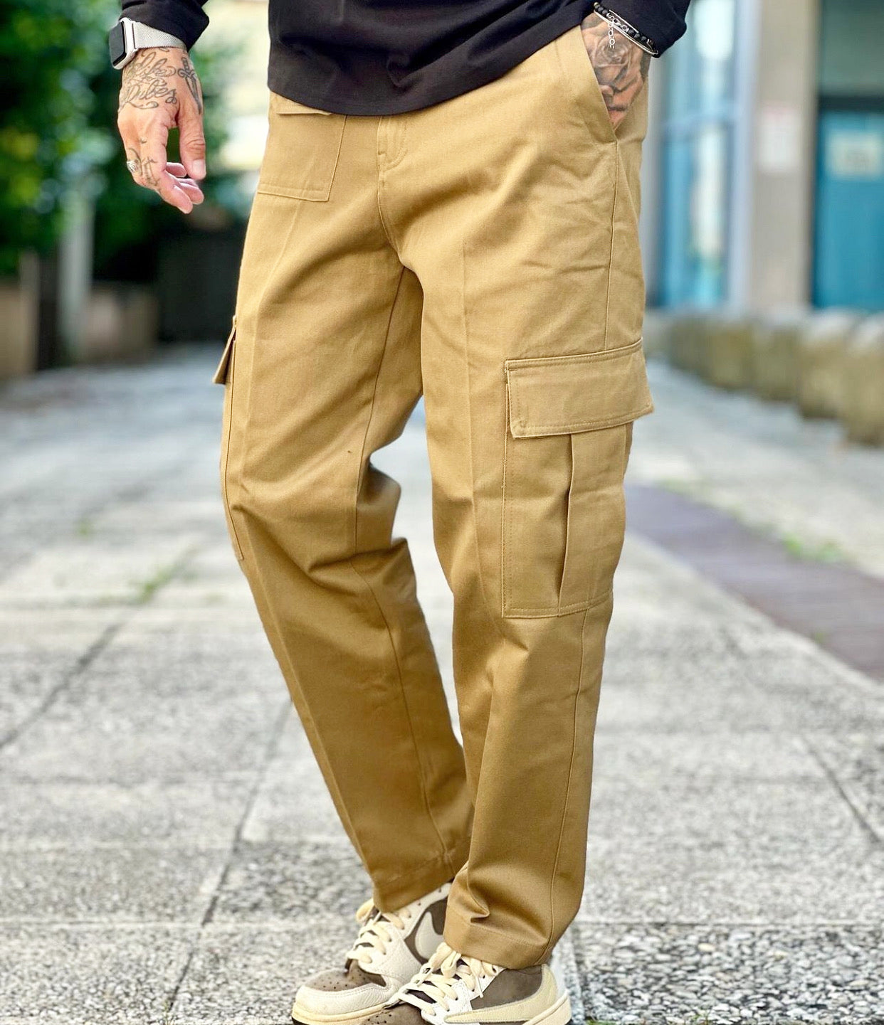 Pantalone cargo camel